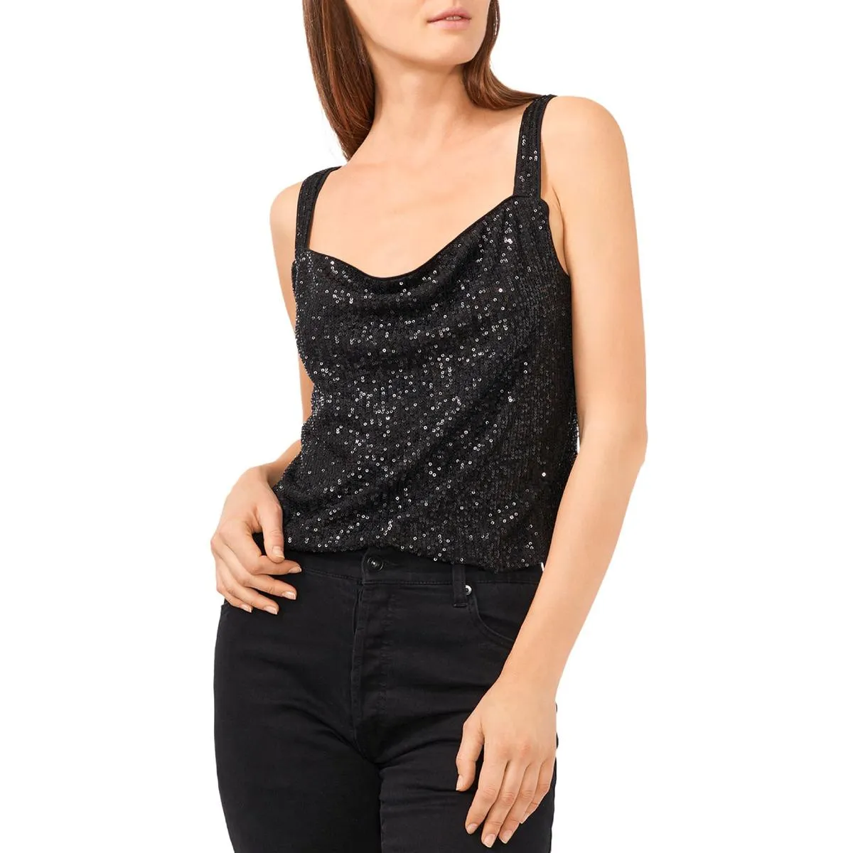 1.State Womens Sequin Cropped Tank Top