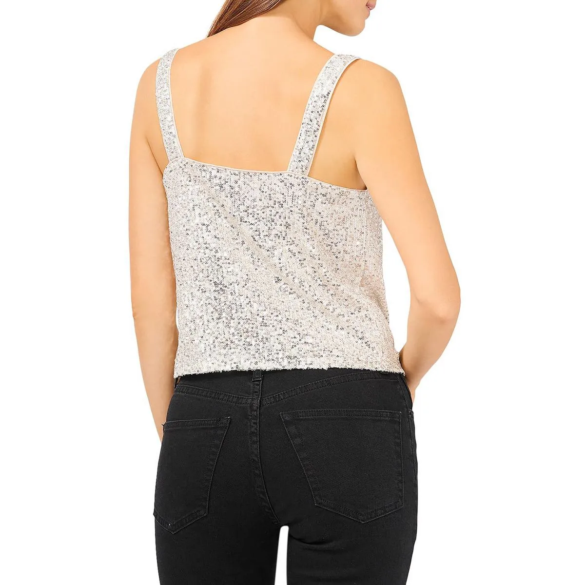 1.State Womens Sequin Cropped Tank Top