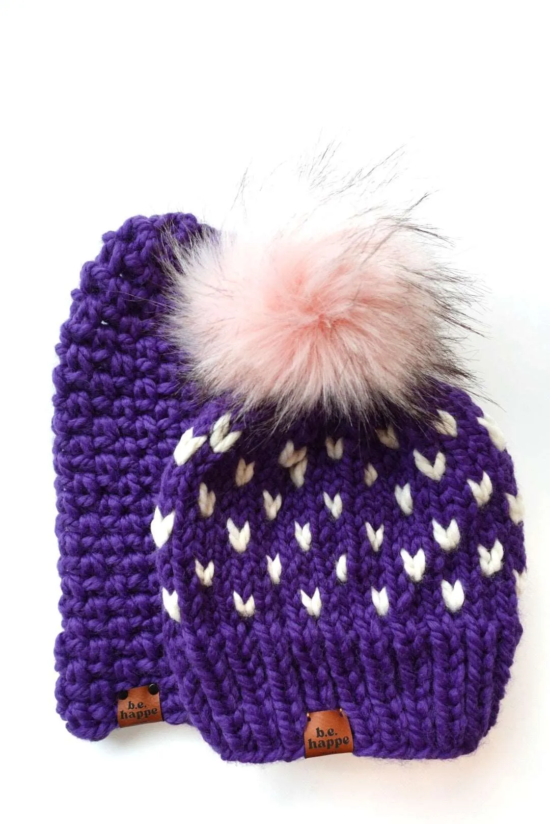 3-6 month Baby Happe Hearts Knit Pom Hat | Iris Purple