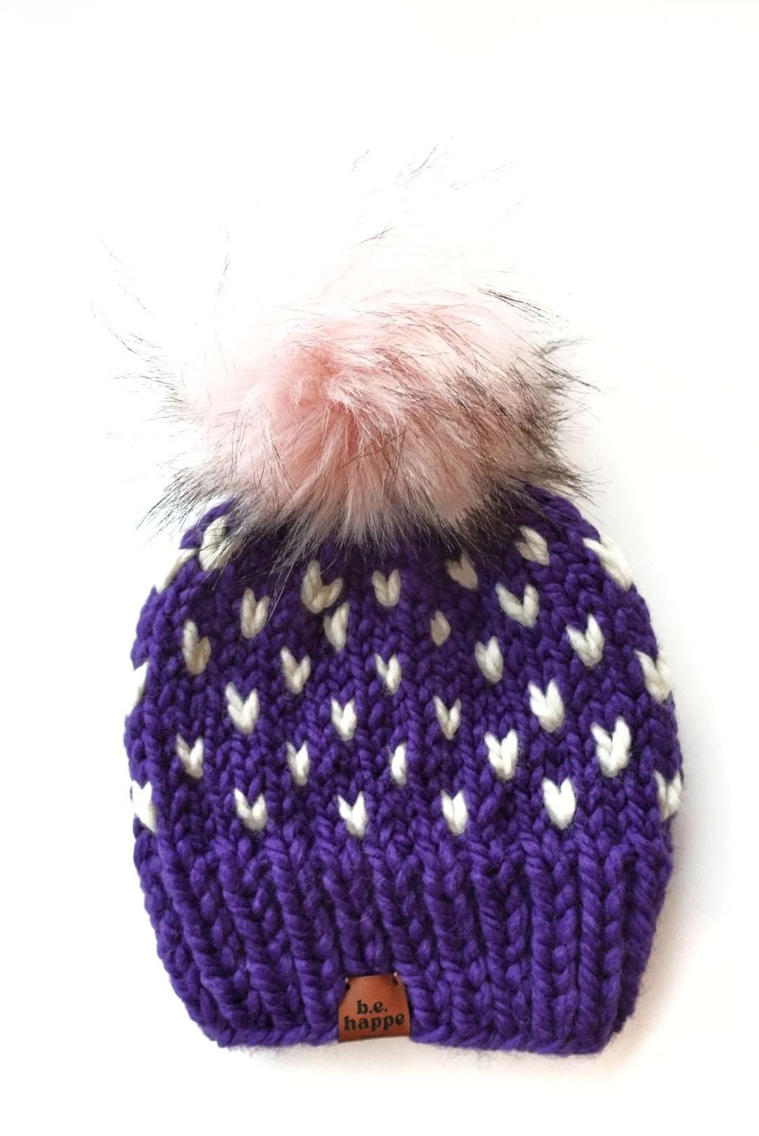 3-6 month Baby Happe Hearts Knit Pom Hat | Iris Purple