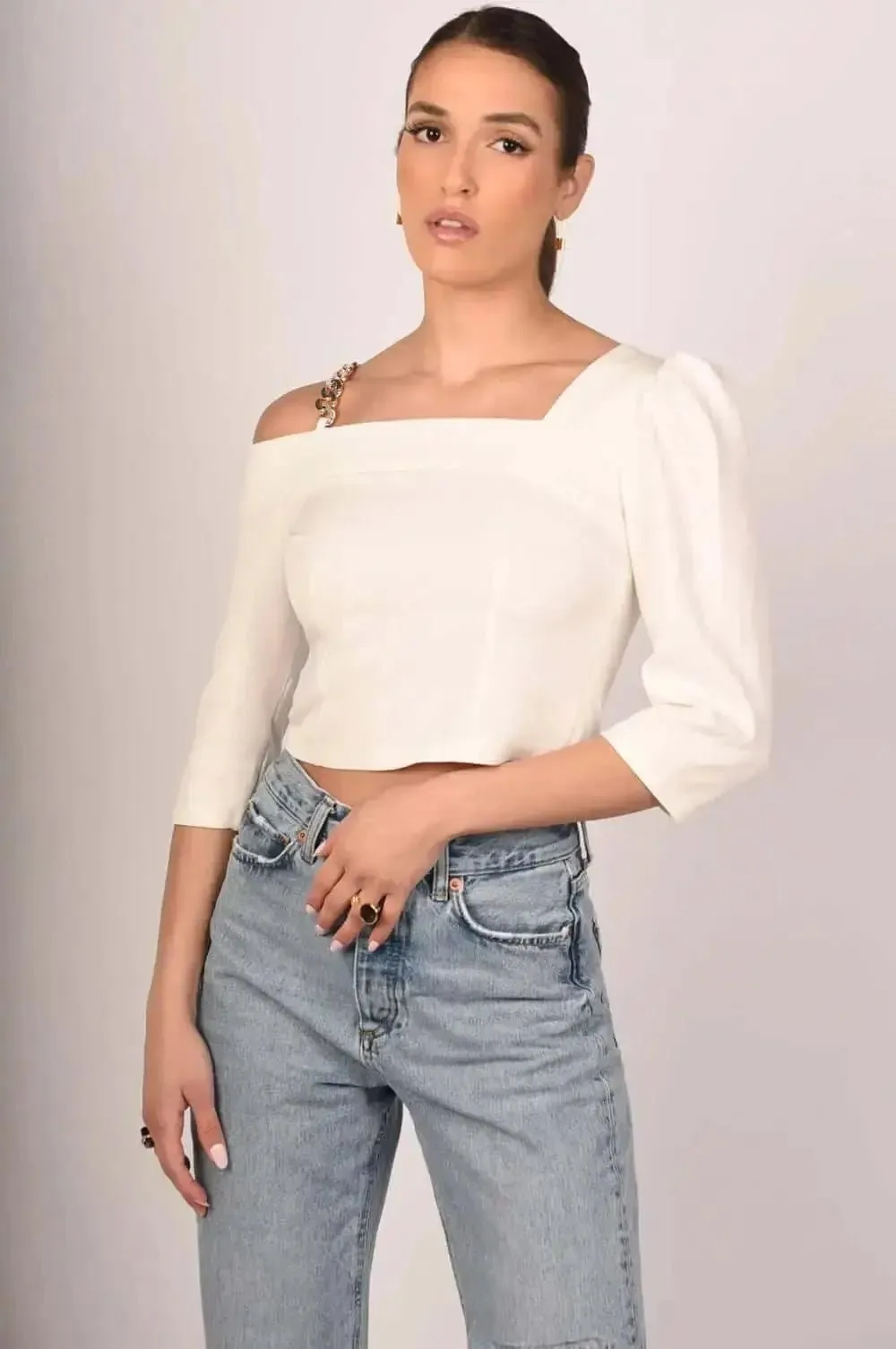 Alessia Cropped Blouse in white