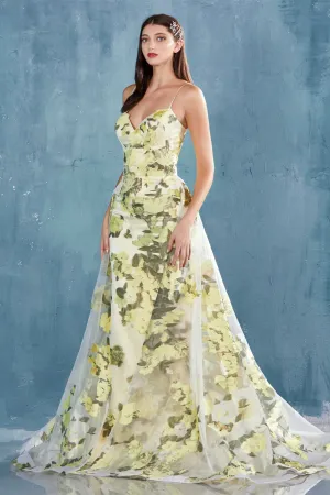 ANDREA & LEO A0770 Floral Strapless Overskirt Fitted Dress