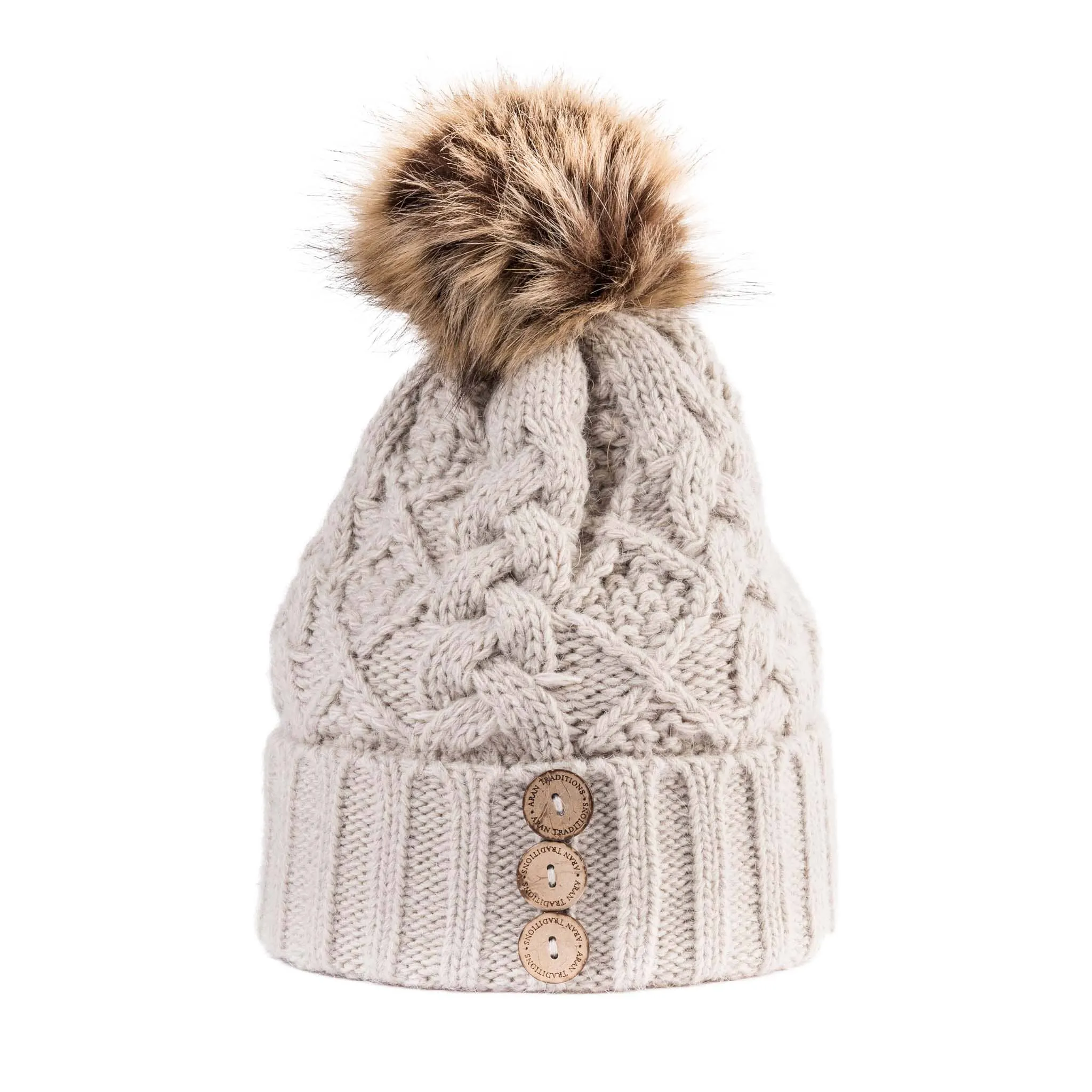 Aran Diamond Cable Button Hat