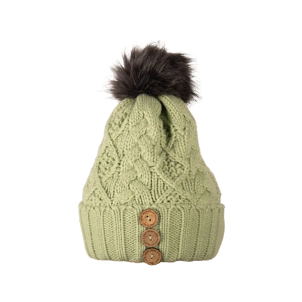 Aran Diamond Cable Button Hat