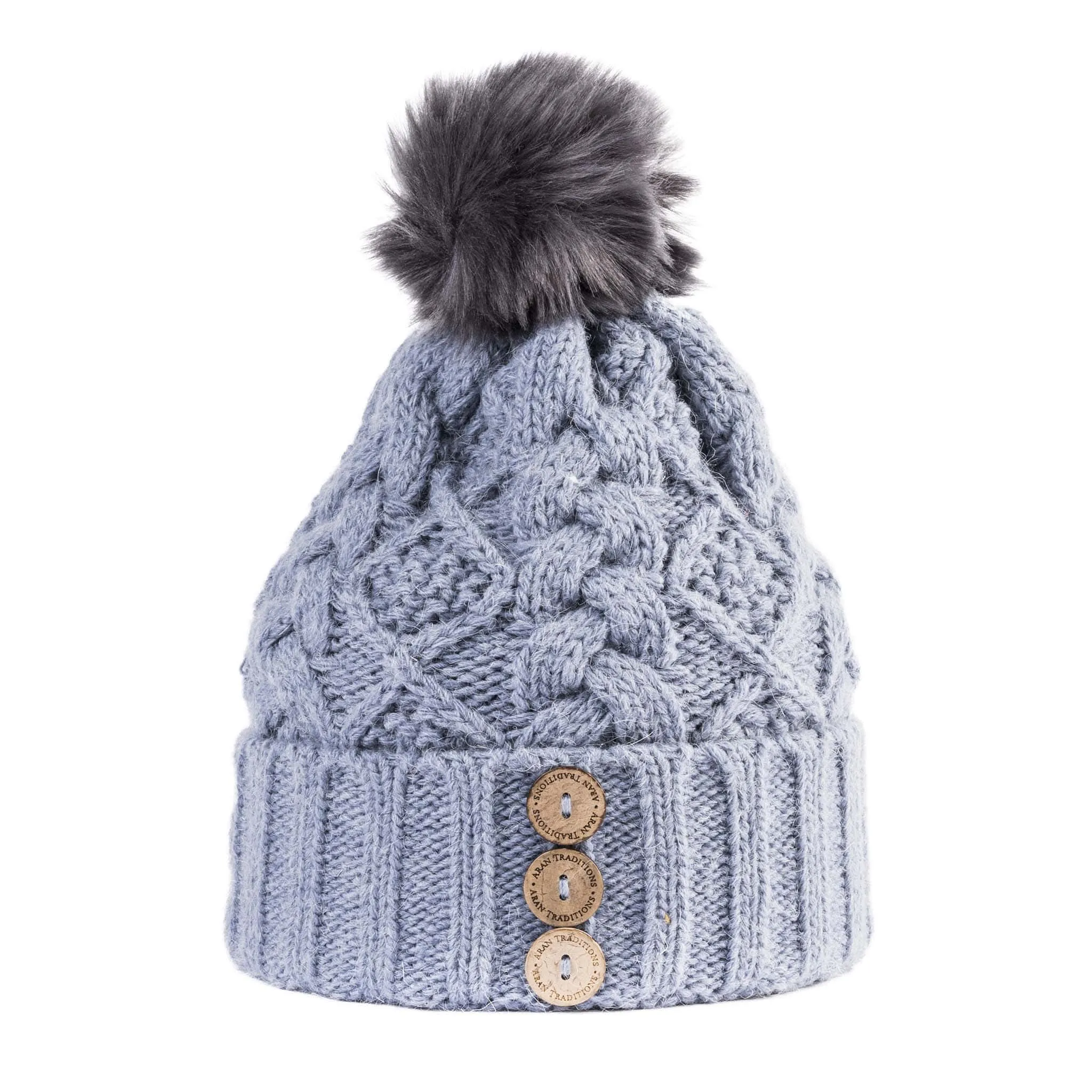 Aran Diamond Cable Button Hat