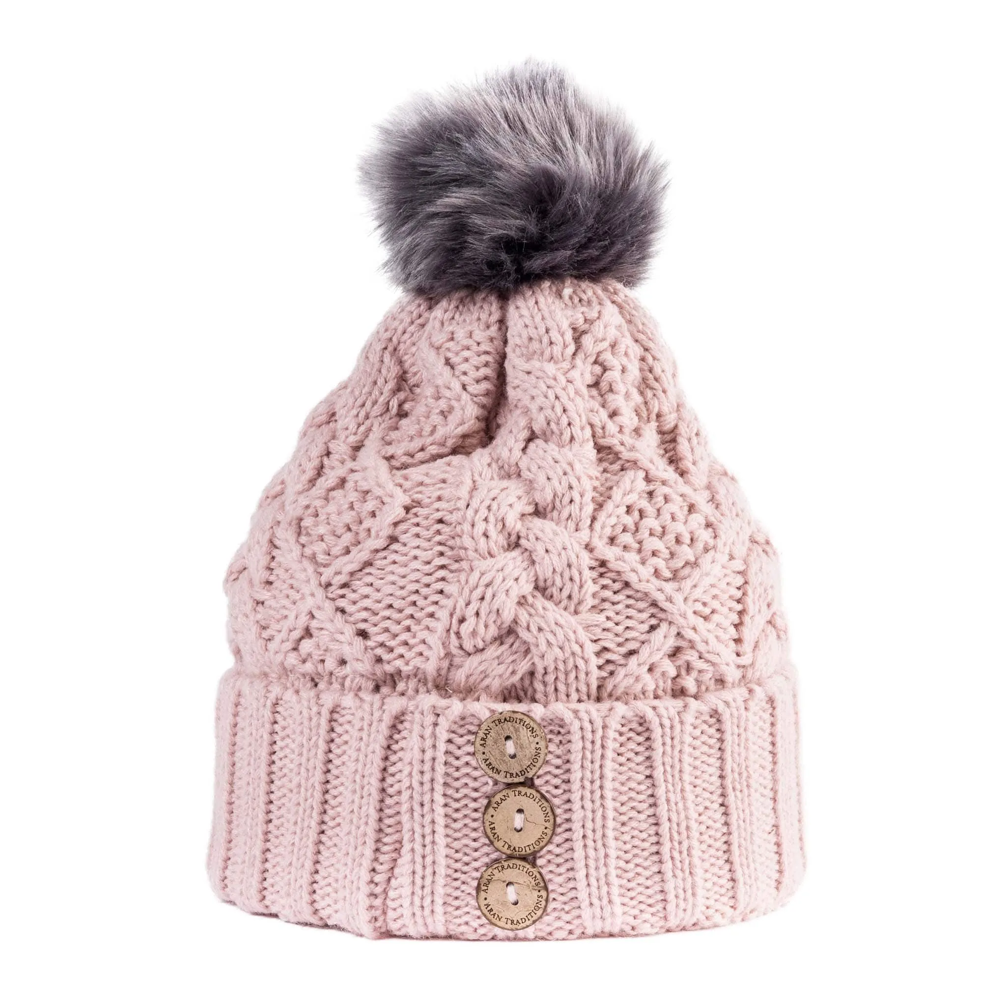 Aran Diamond Cable Button Hat