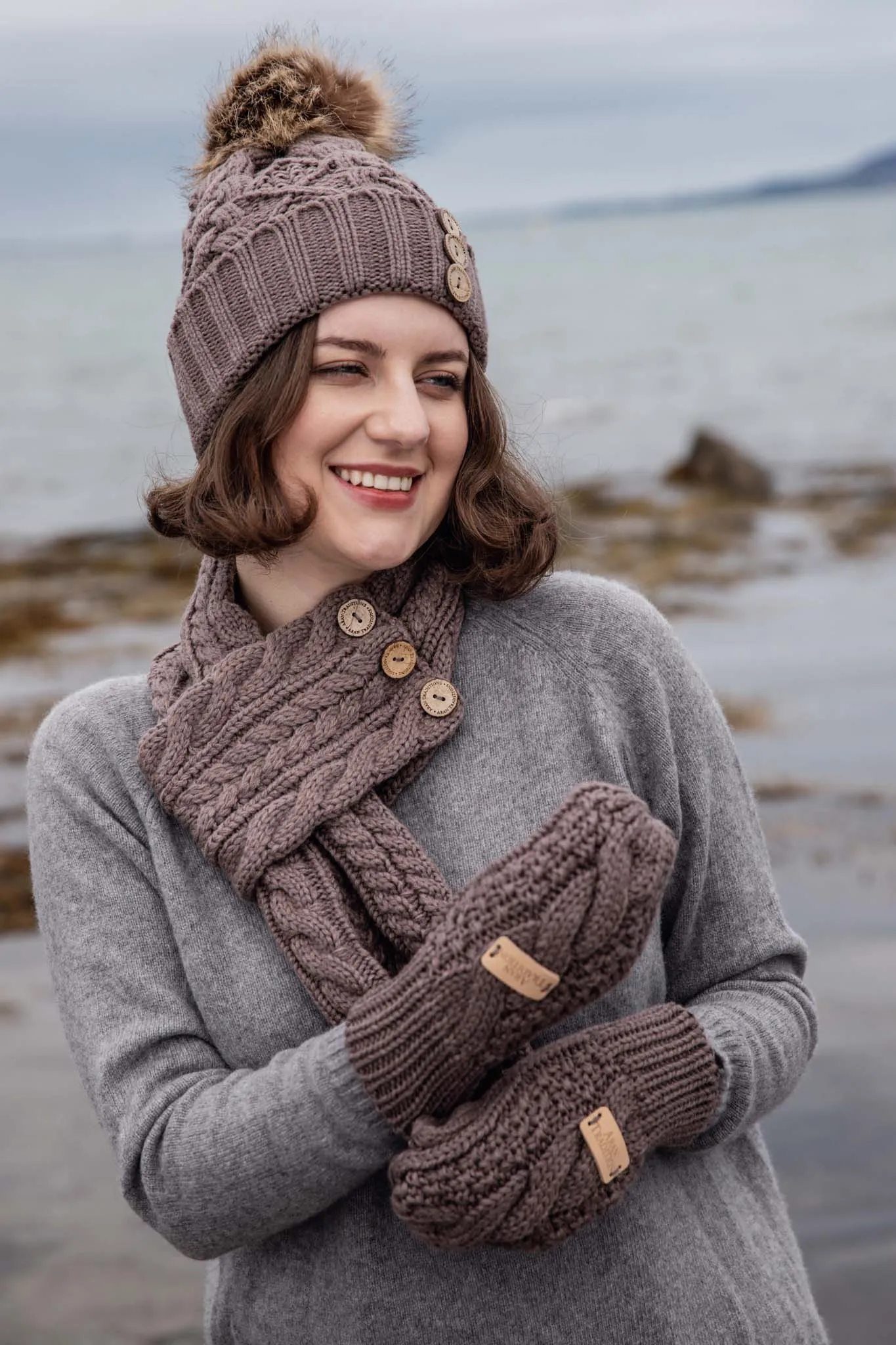 Aran Diamond Cable Button Hat