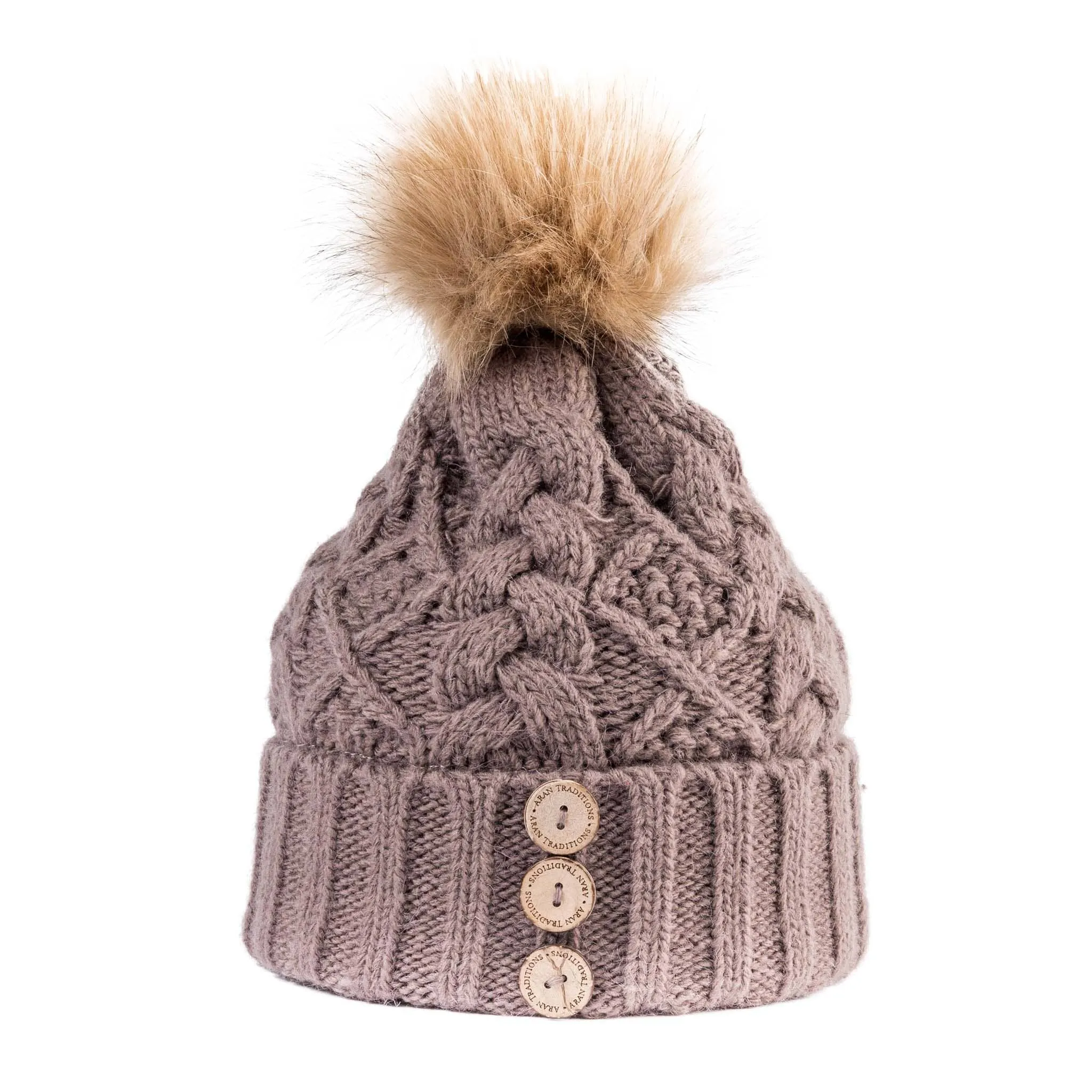 Aran Diamond Cable Button Hat