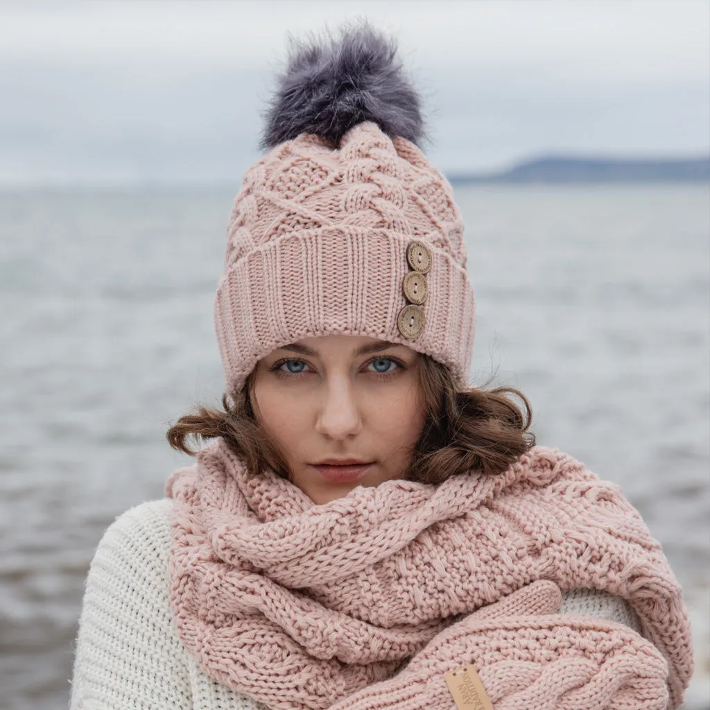 Aran Diamond Cable Button Hat