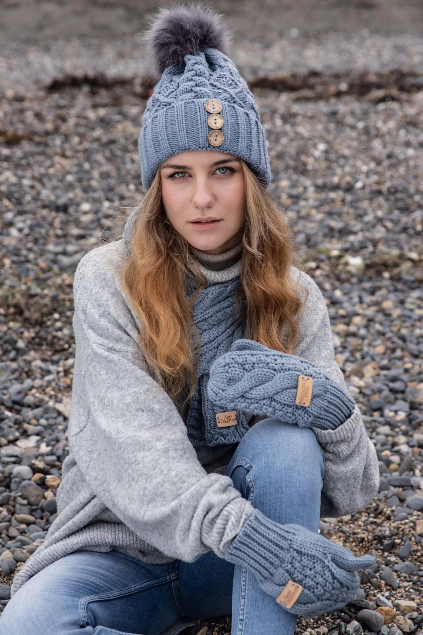 Aran Diamond Cable Button Hat