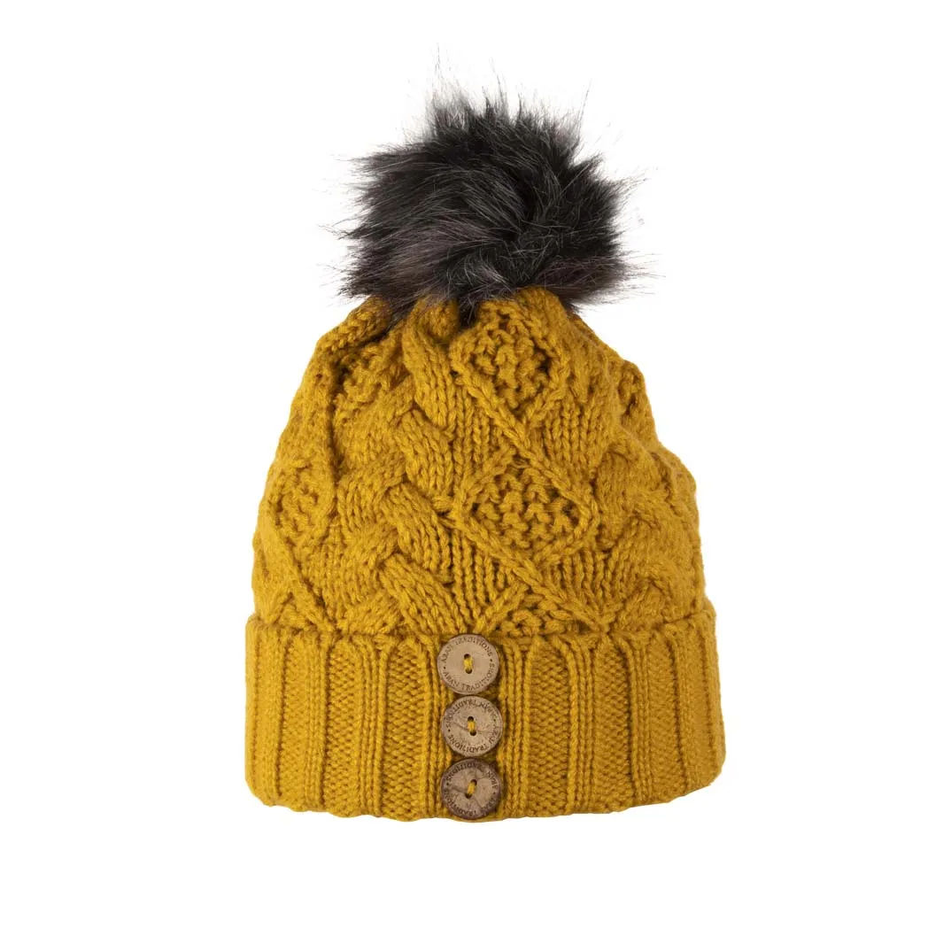 Aran Diamond Cable Button Hat