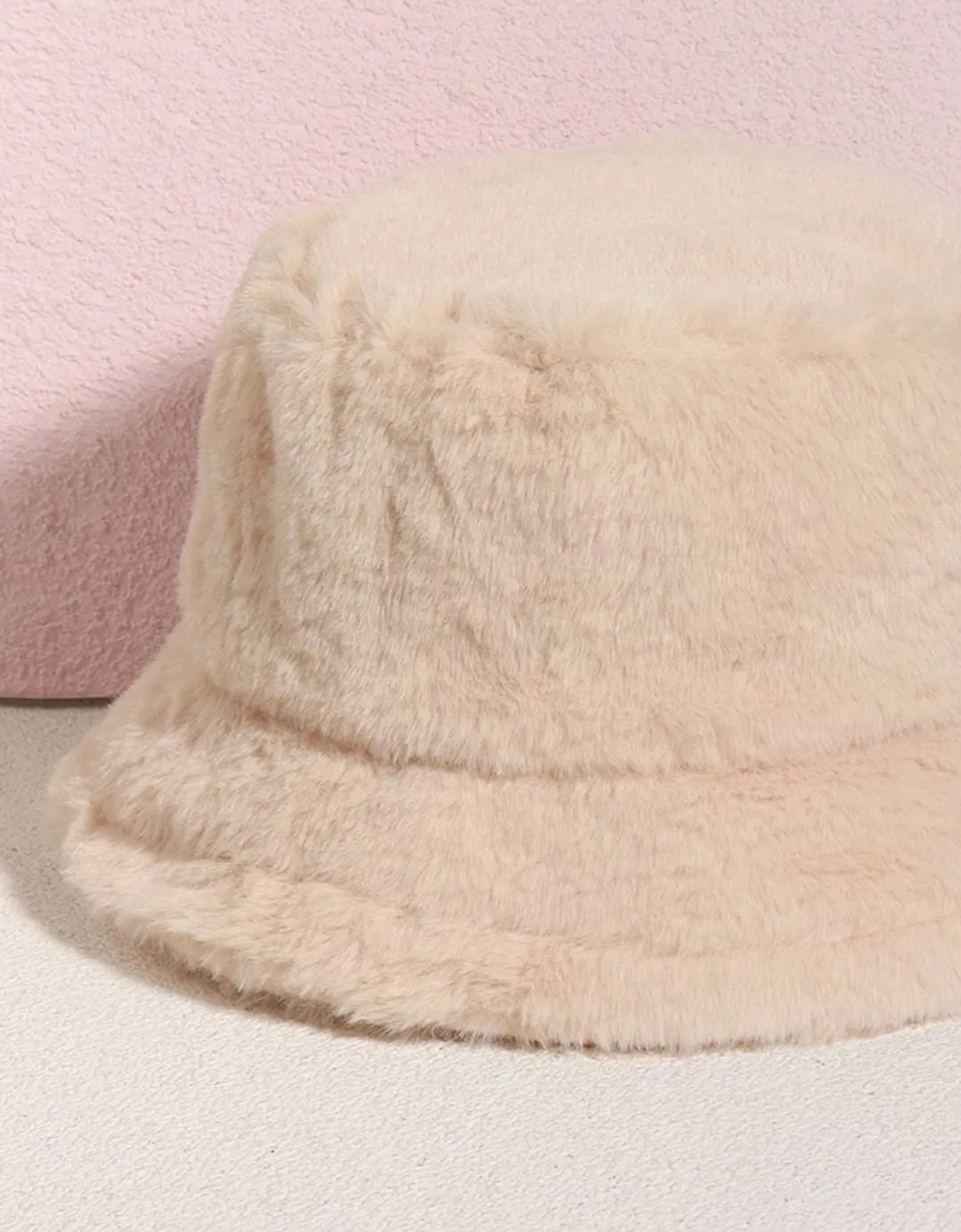 Beige Fur Bucket Hat