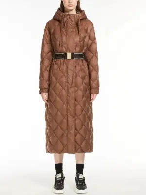 Belted Diamond Hooded Puffer Long Down Coat