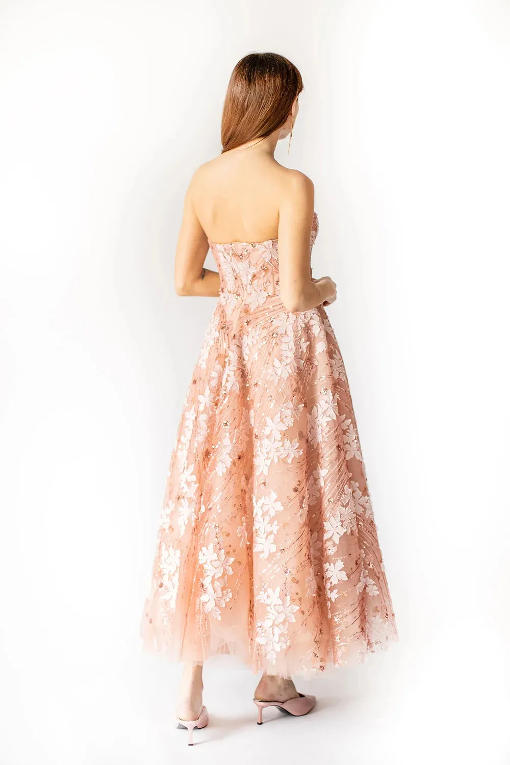 Bloom Enchantment Strapless Gown - Coral