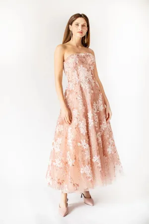 Bloom Enchantment Strapless Gown - Coral