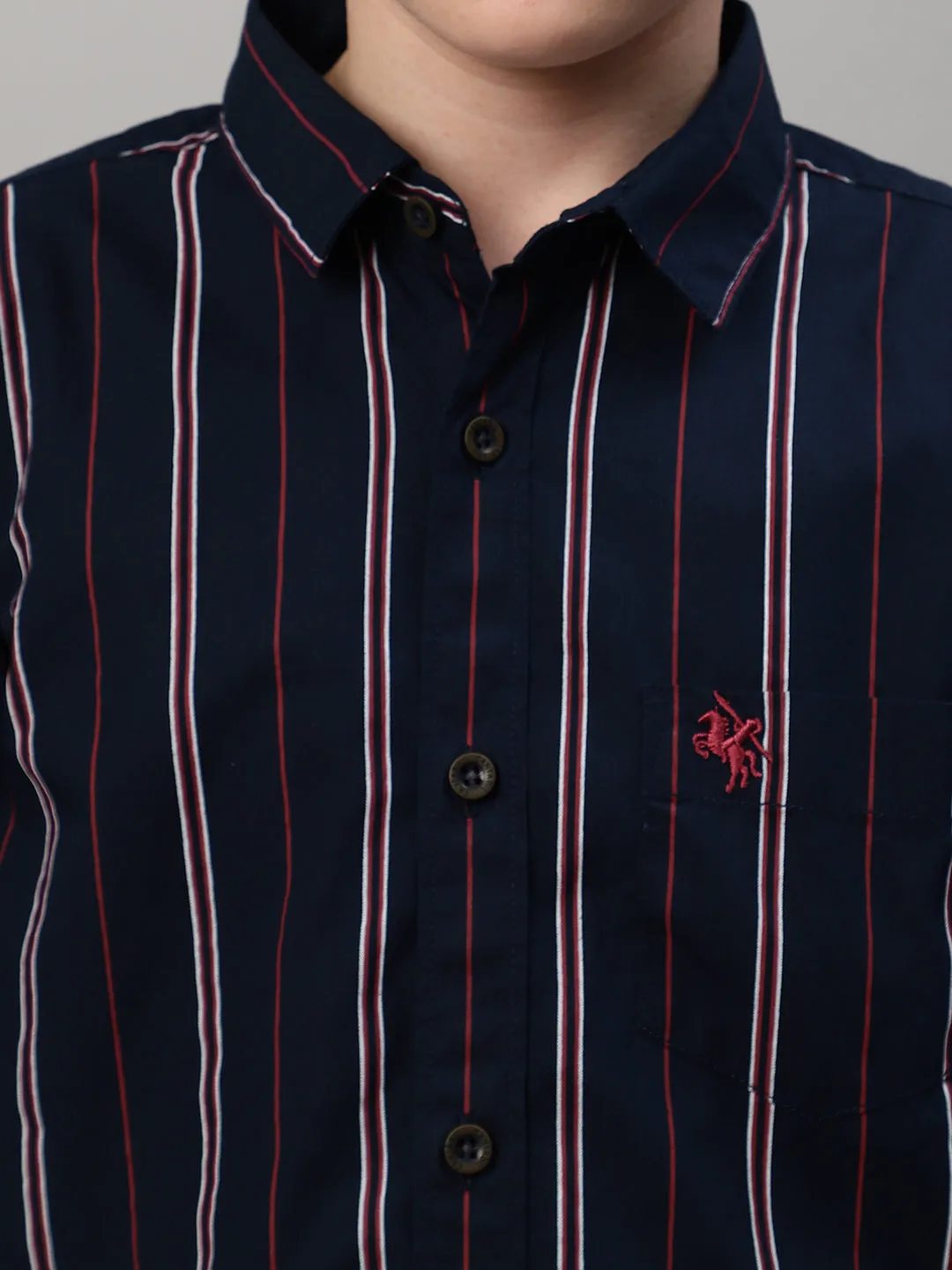 Boy's Navy Blue Striped Full Sleeve Shirt