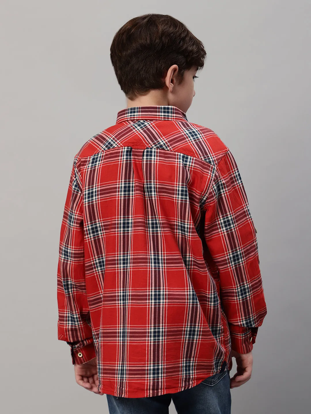 Boy's Orange Checkered Full Sleeve Shirt