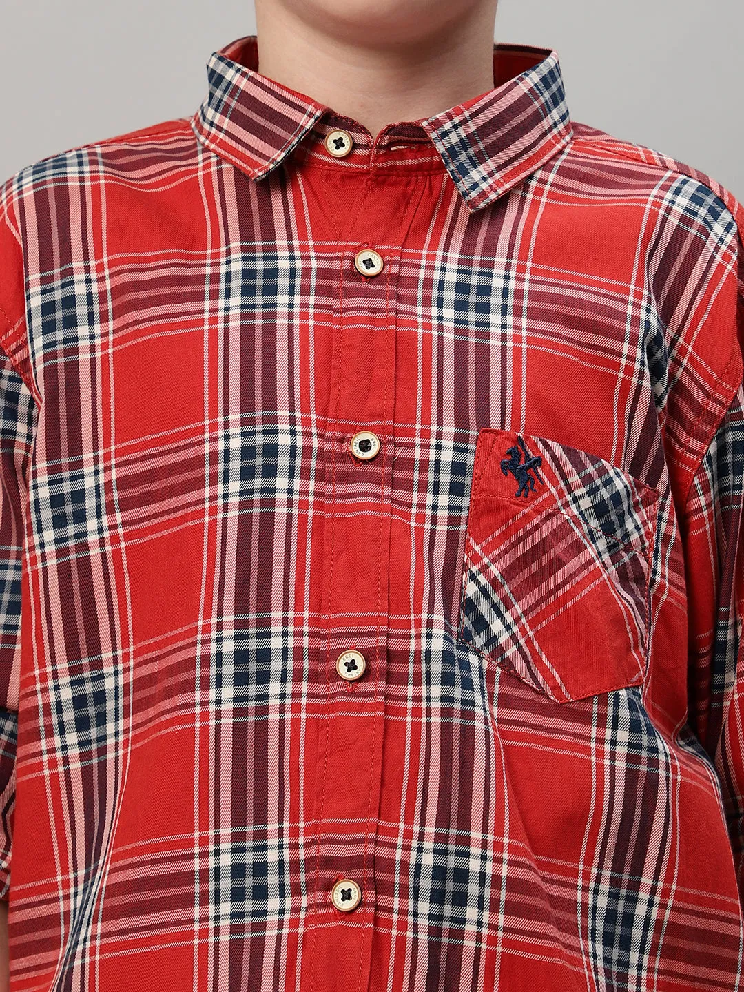 Boy's Orange Checkered Full Sleeve Shirt