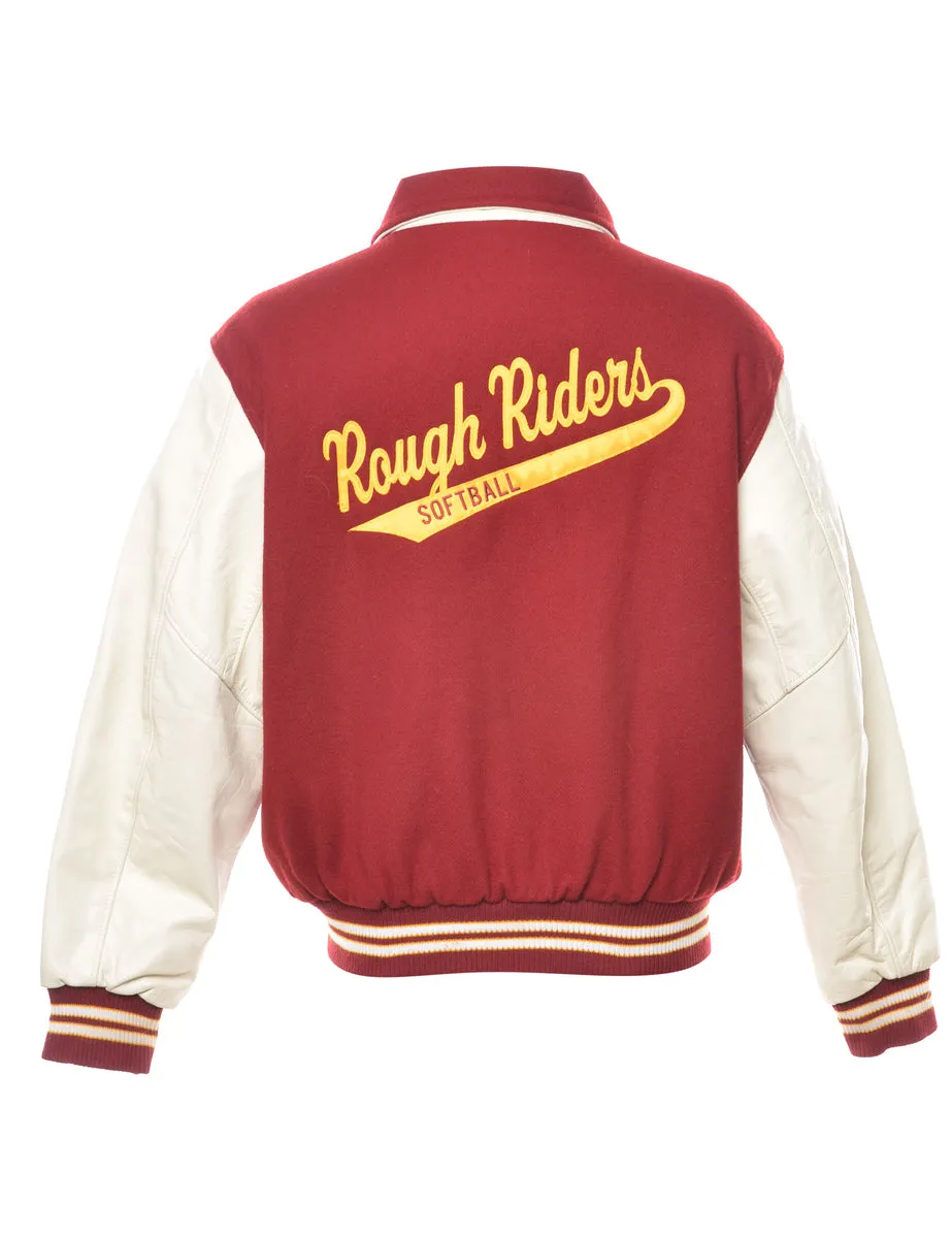 Burgundy & Yellow Rough Riders Varsity Jacket - M