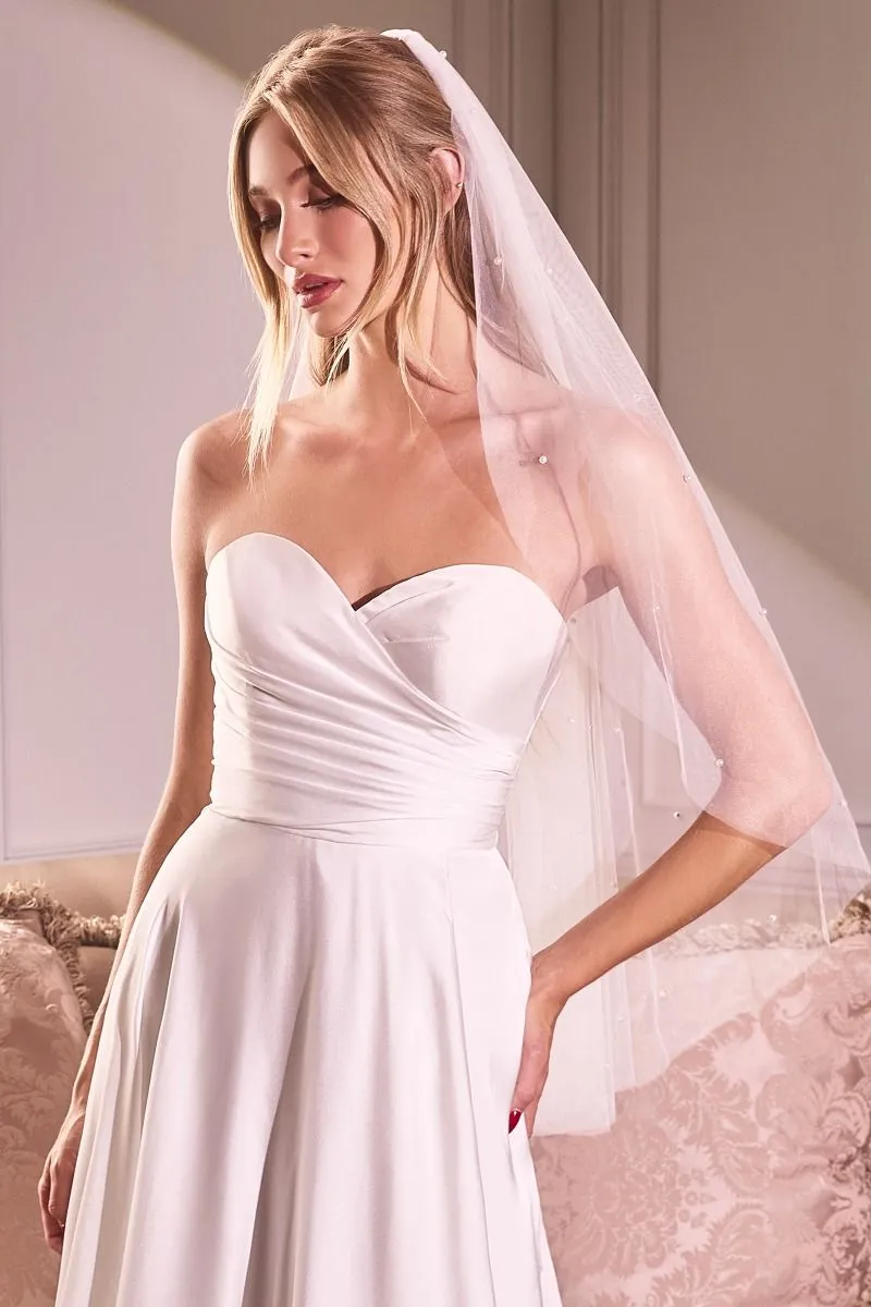 CAPRI Pearl Drop Feature Off White Finger Tip Length Wedding Bridal Veil