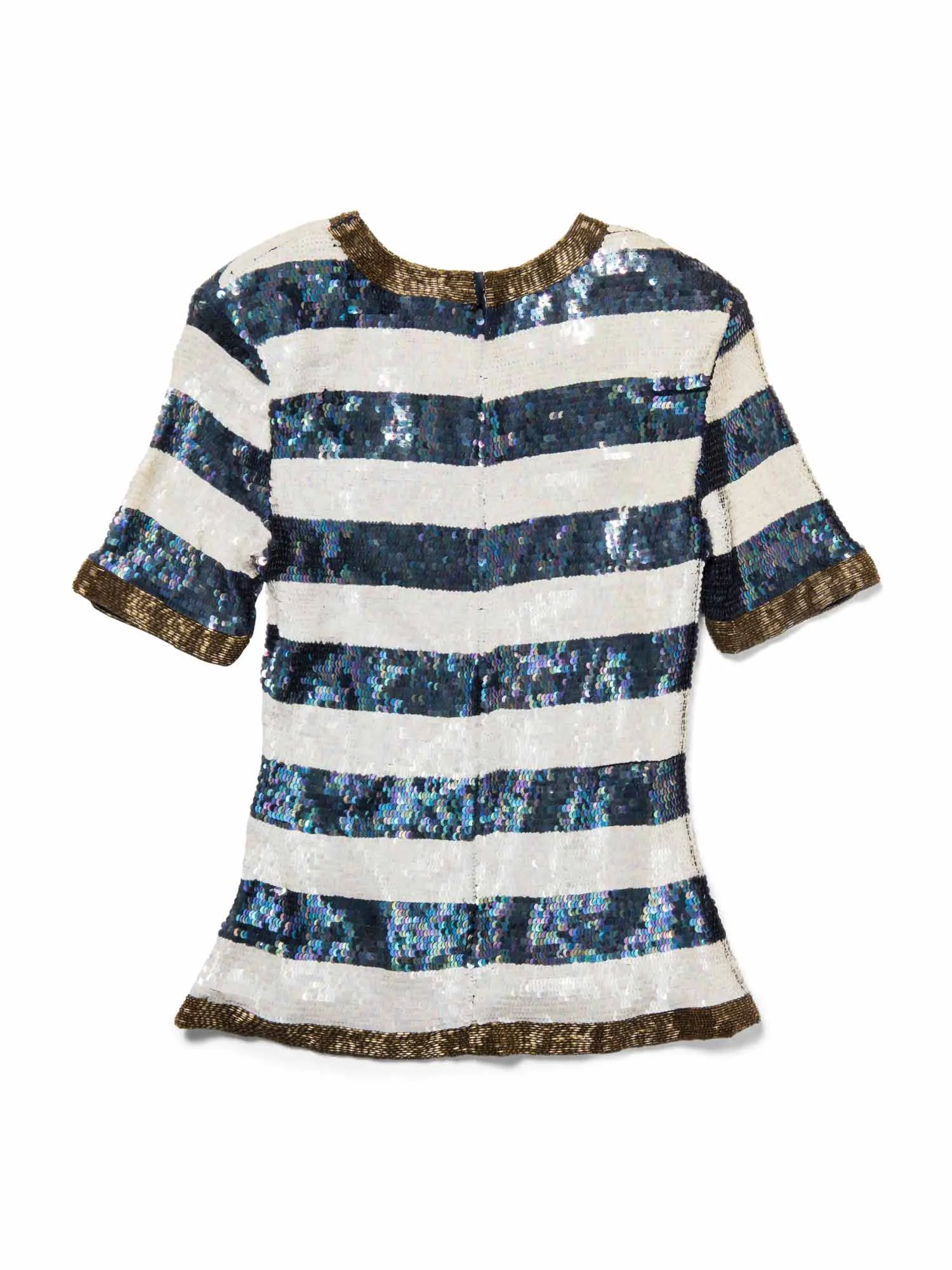 Cardiere Et Cie Silk Anchor Stripe Sequin Top Blue White