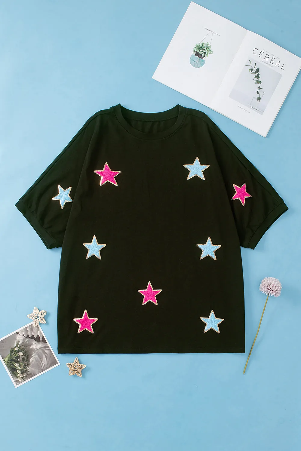 Chenille Star Pattern Plus Size Tee