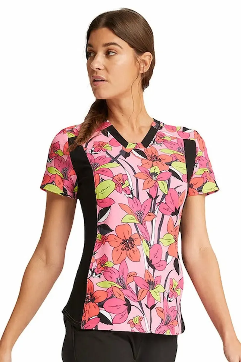 Cherokee iFlex Women's Knit Panel Print Scrub Top | Retro Blooms