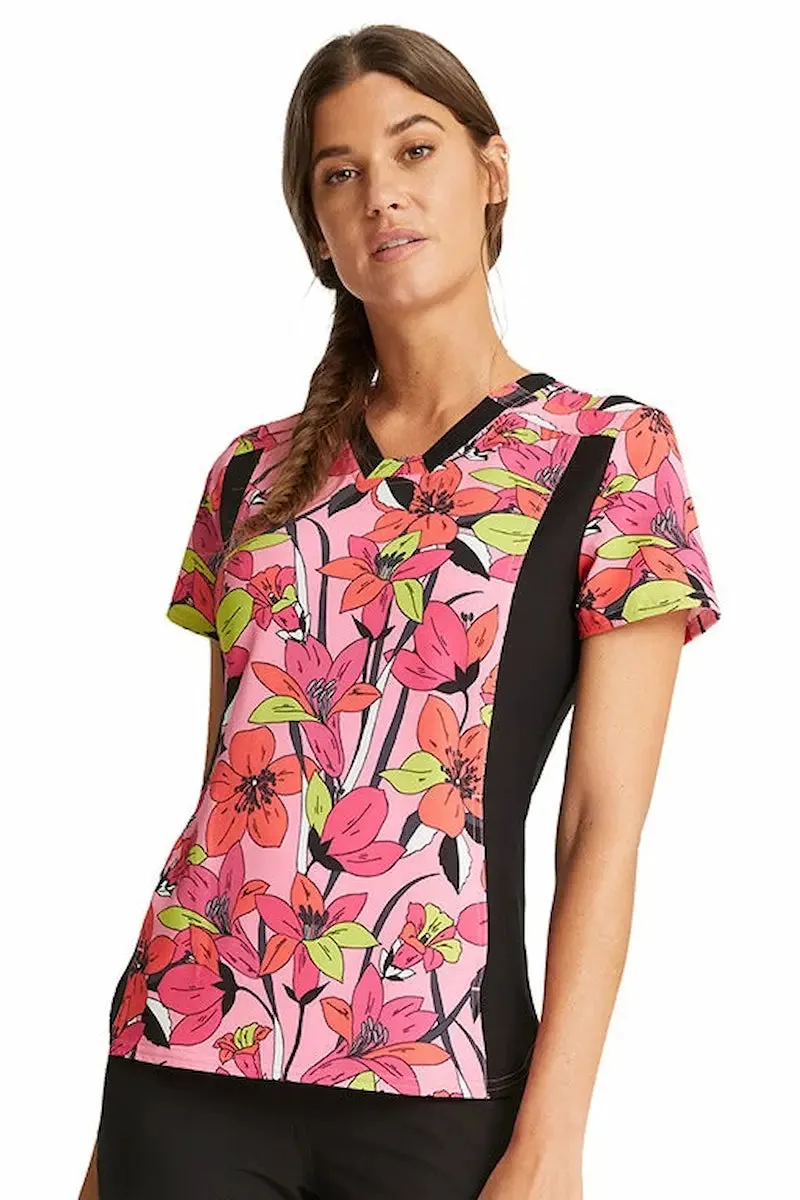 Cherokee iFlex Women's Knit Panel Print Scrub Top | Retro Blooms