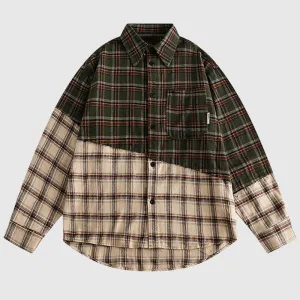 Contrast Patchwork Plaid Shirts