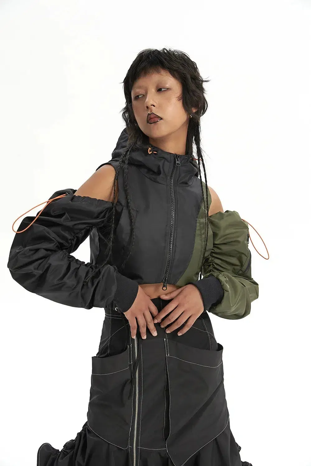 Cyberpunk Ruched Sleeve Puffer Jacket