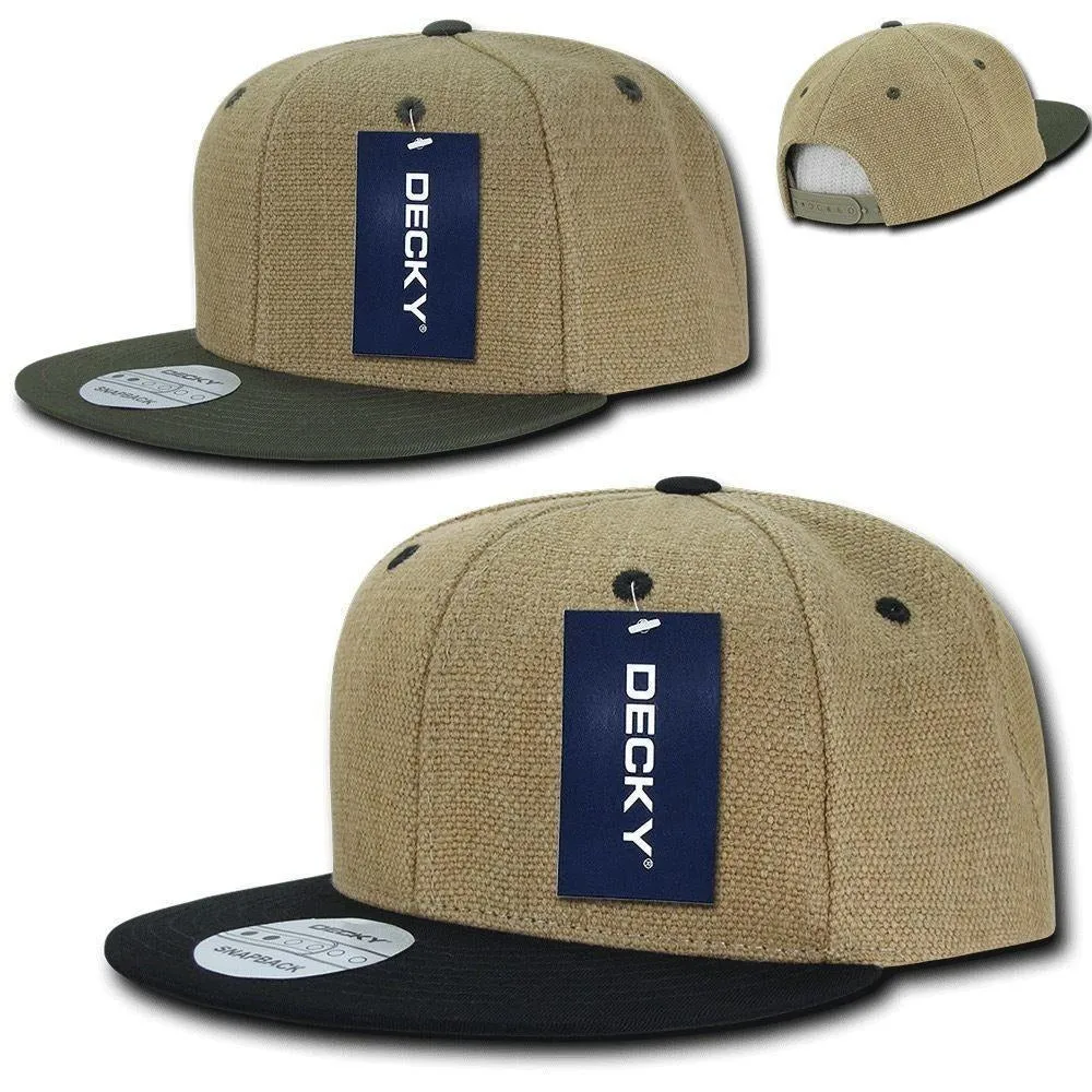 Decky Heavy Duty Jute Snapbacks Flat Bill Baseball Hats Caps Unisex