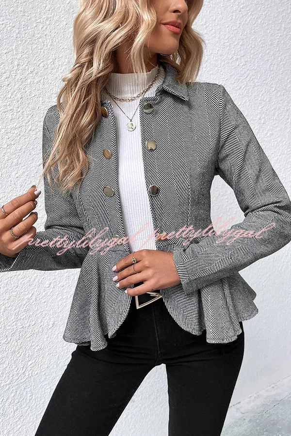 Devon Tweed Lapel Double-breasted Ruffle Hem Slim Blazer