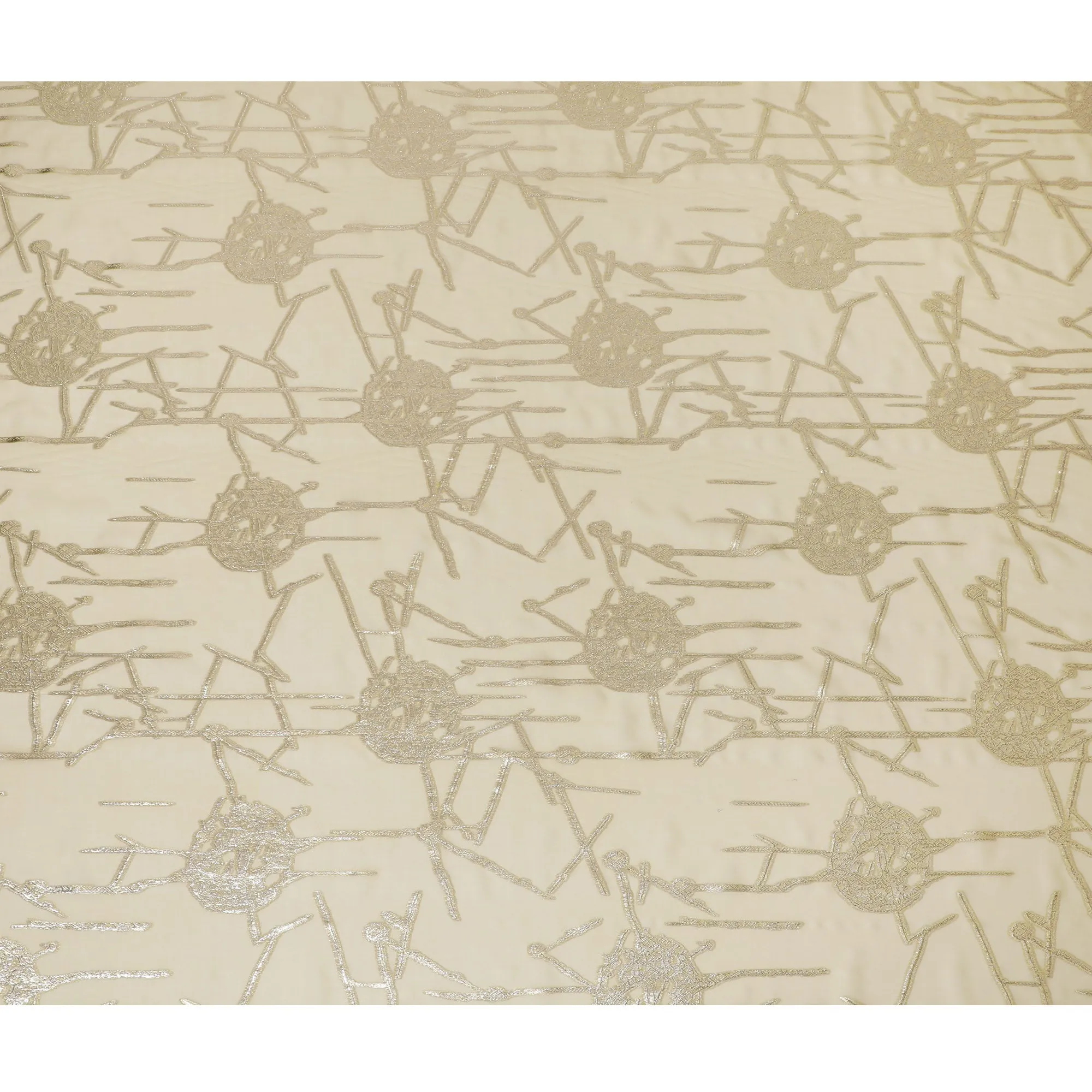 Elegant Gold Silk Chiffon Fabric with Metallic Lurex Geometric Floral Design, 110 cm Width, South Korea-D19730