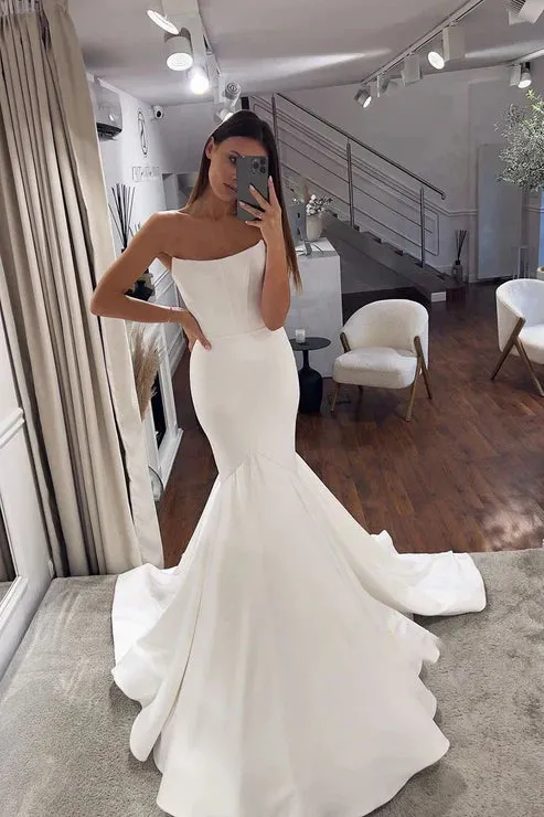 Eleonora | Simple Mermaid Strapless Satin Wedding Dress Bridal Gowns