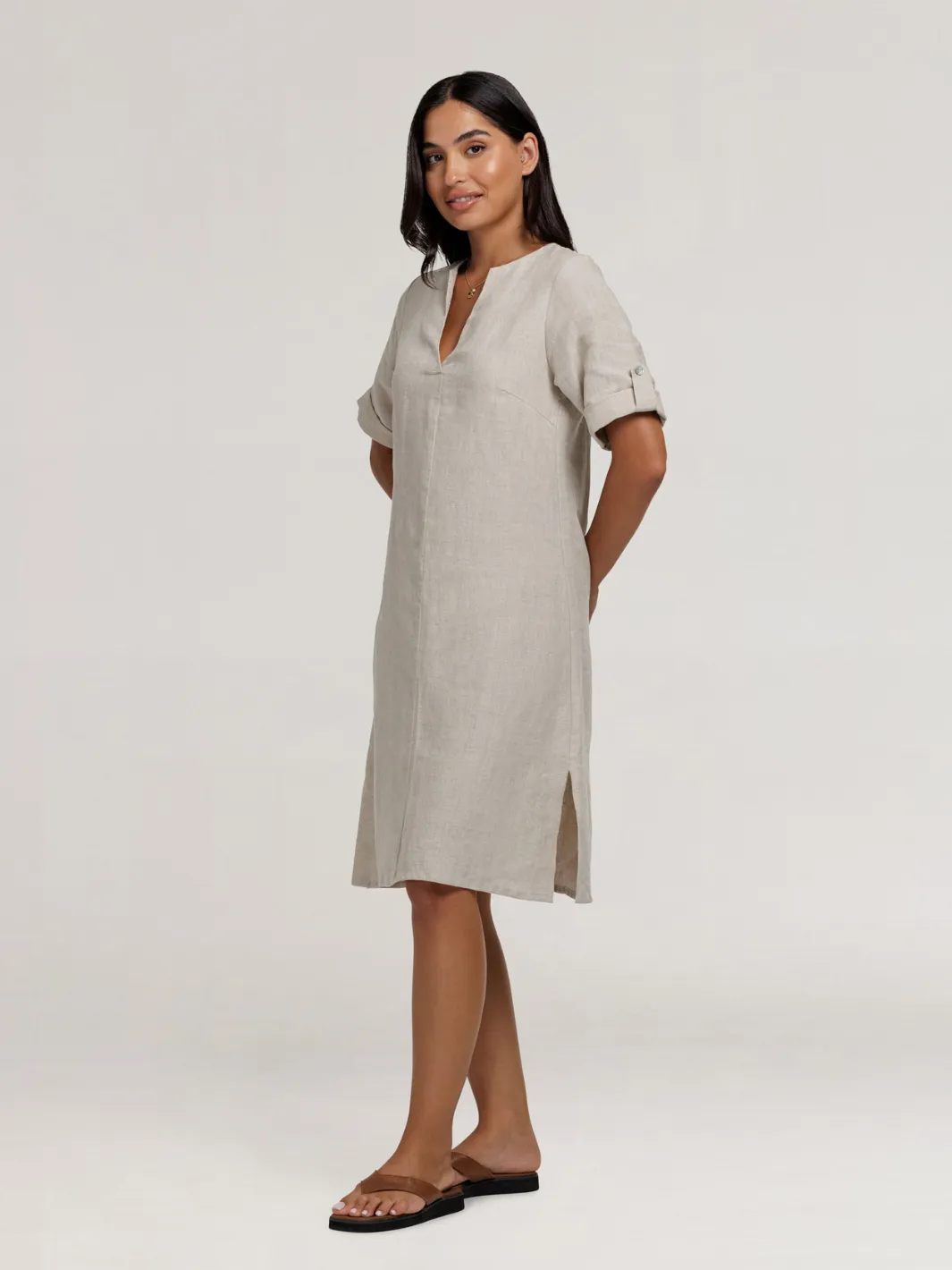 Elyse French Linen Midi Dress Flax