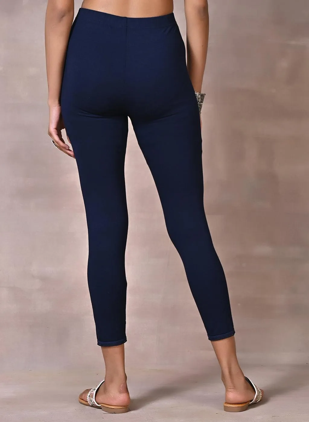 Farah Navy Blue Viscose Lycra Leggings for Women