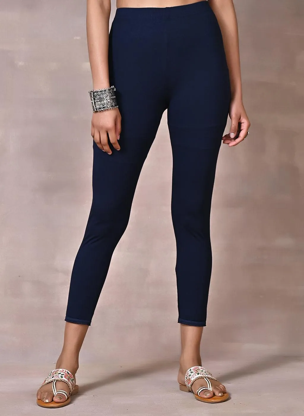 Farah Navy Blue Viscose Lycra Leggings for Women