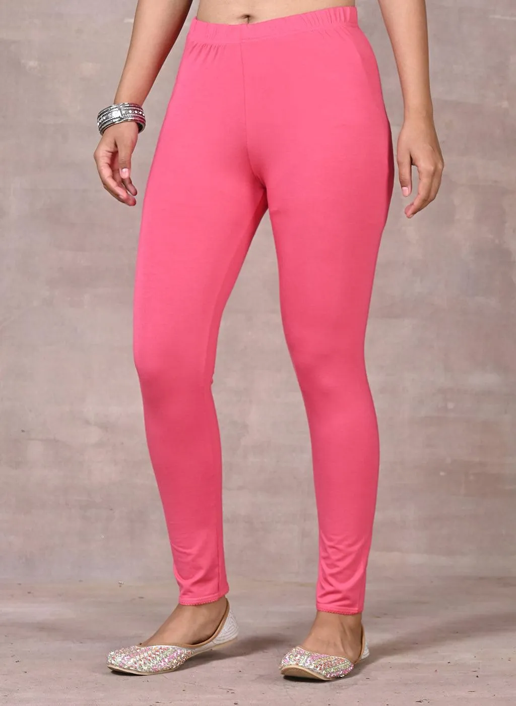 Farah Watermelon Pink Viscose Lycra Leggings for Women