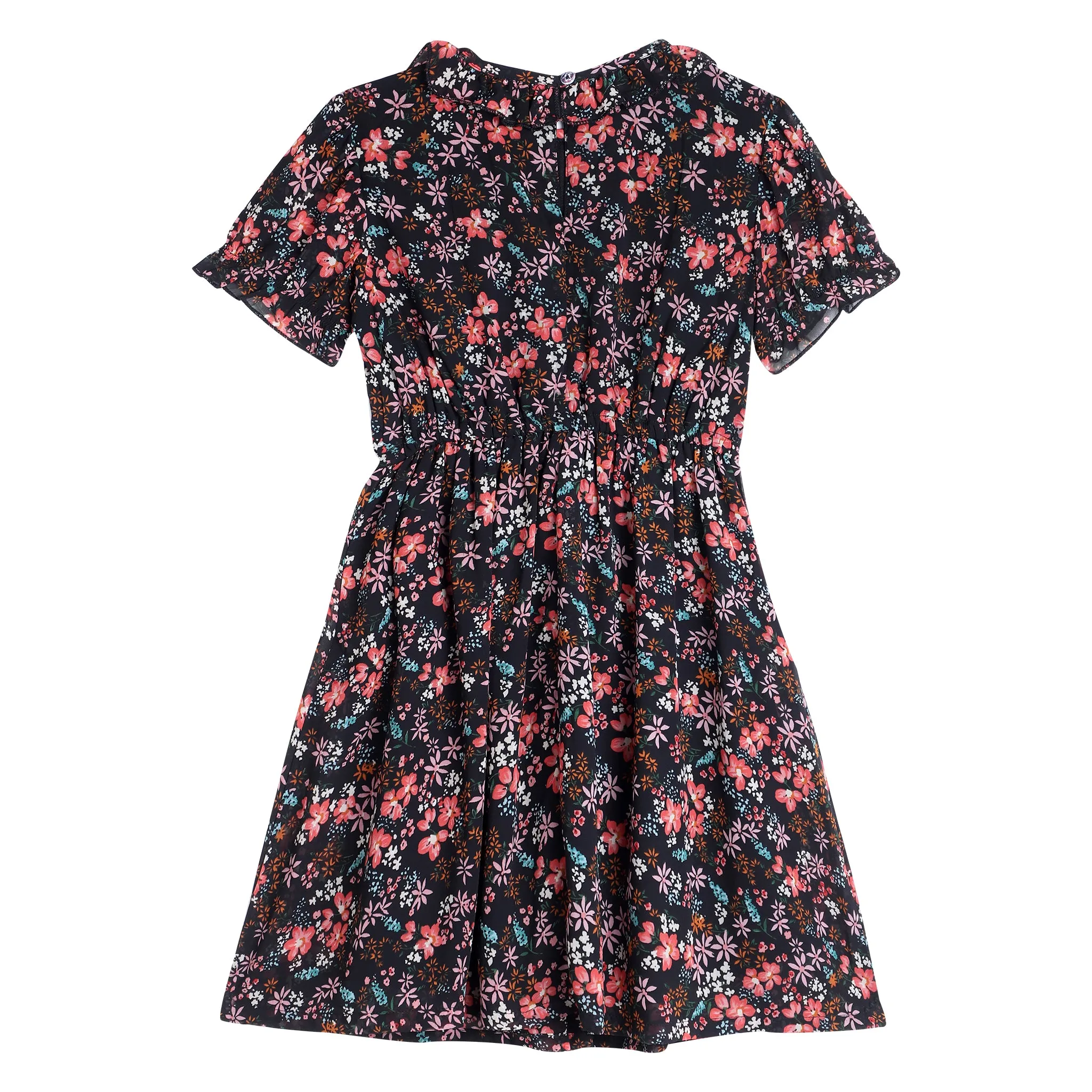 Girls Black Floral Printed Half Sleeves Casual Dress