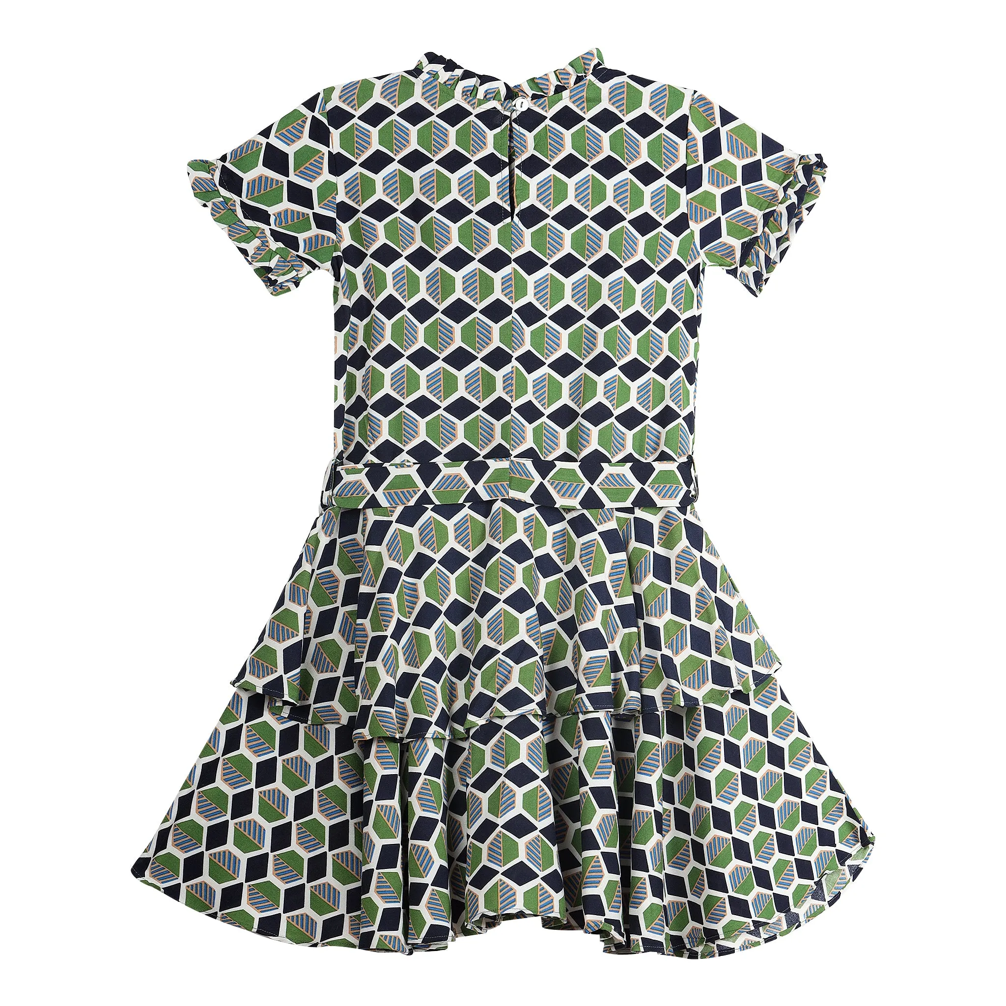 Girls Navy Printed Half Sleeves Dress