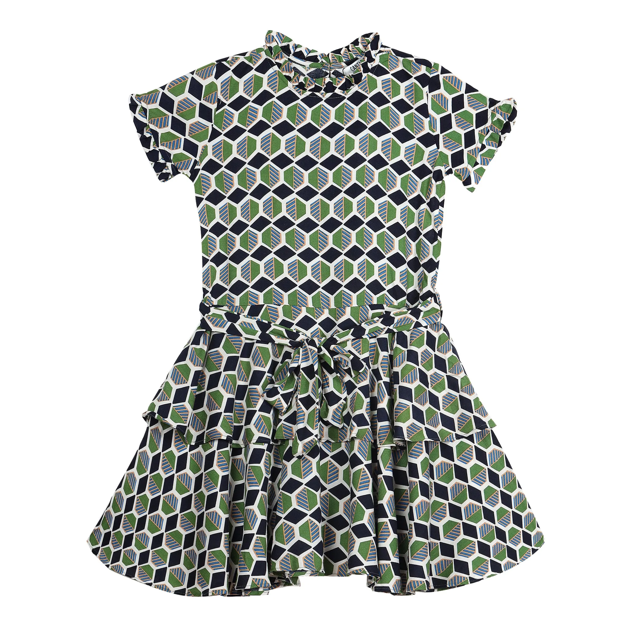 Girls Navy Printed Half Sleeves Dress