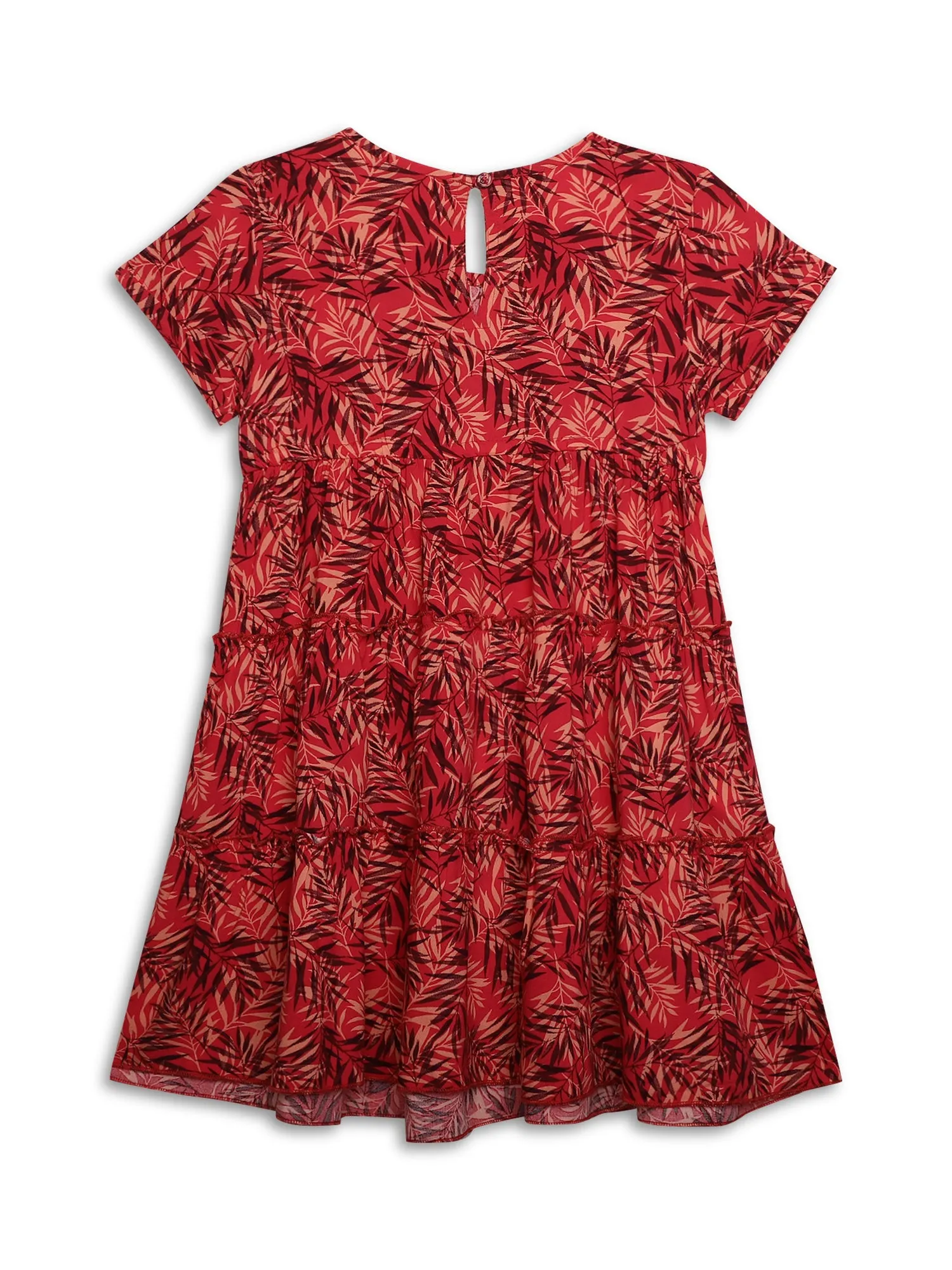 Girls Rayon Floral Print Round Neck Half Sleeves Fit and Flare Red Casual Dress