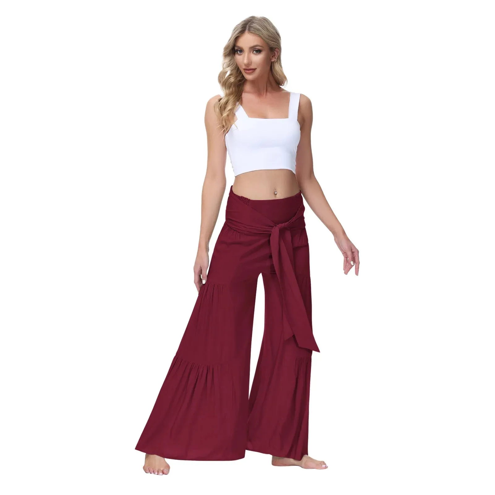 High-Waist Wide Leg Drape Pants