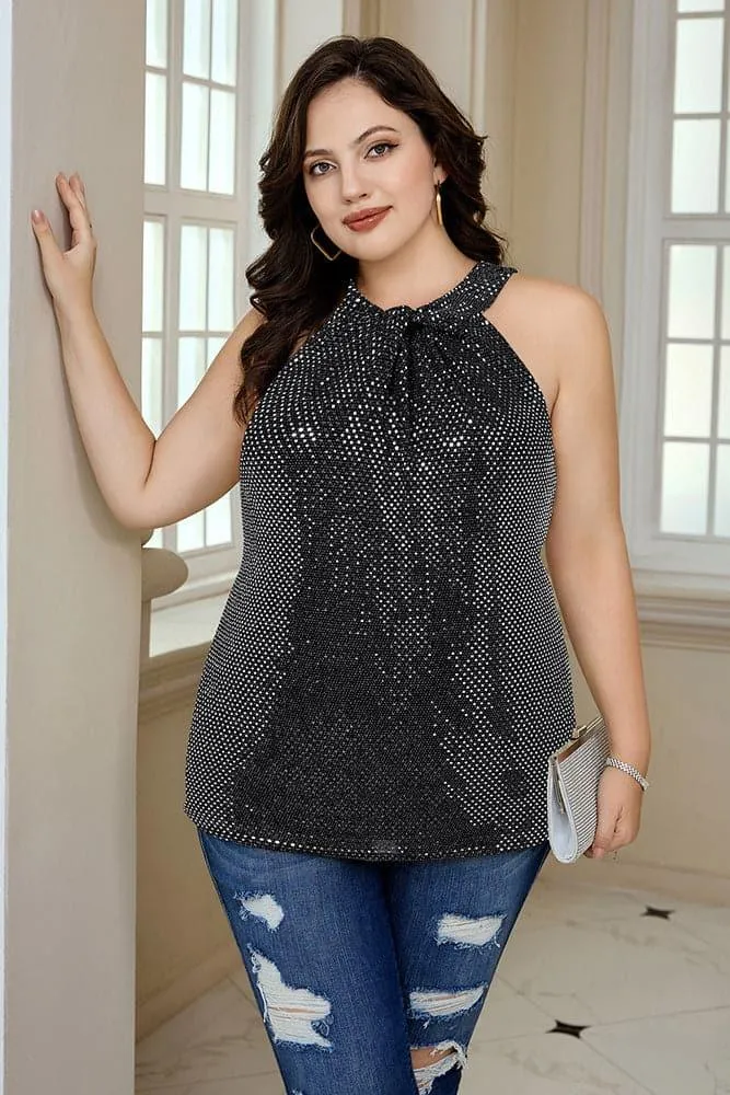 HN Sequined Party Loose Fit Knotted Halterneck Tops