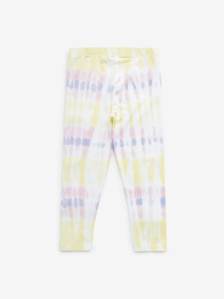 HOP Kids Multicolour Tie-Dye Cotton Blend Mid-Rise Leggings