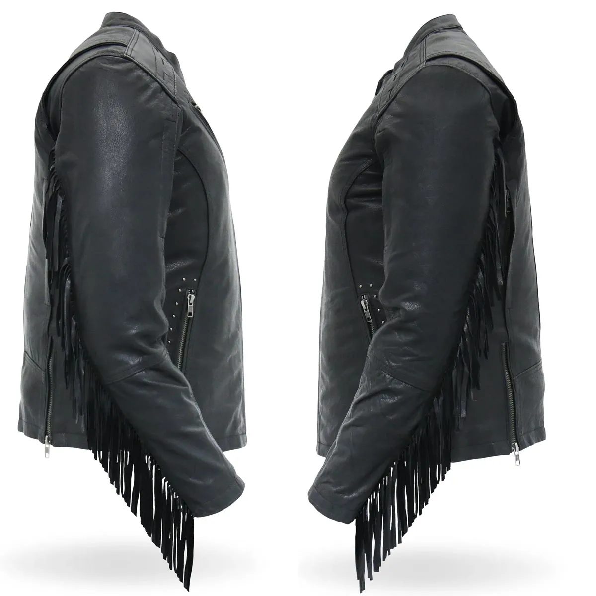 Hot Leathers JKL1028 Studs and Fringe Ladies Black Carry Conceal Leather Jacket