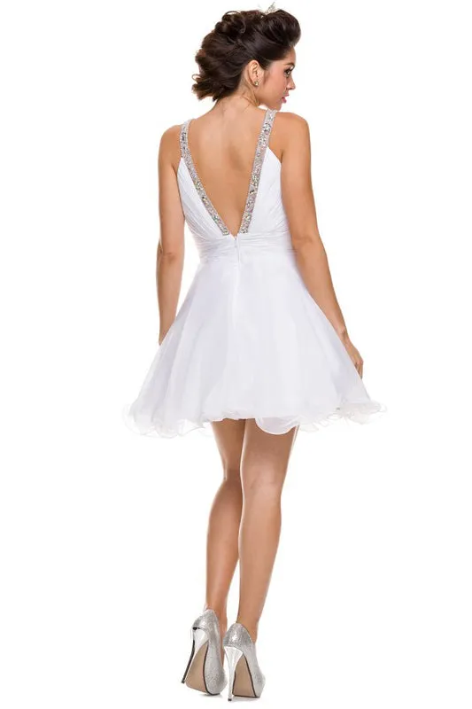 Jewel-embellished V-Back Short Wedding Dress