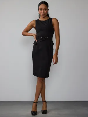 Jewel Neck Seamed Belted Dress