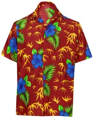 LA LEELA Shirt Casual Button Down Short Sleeve Beach Shirt Men Aloha Pocket Shirt Blood Red_W414