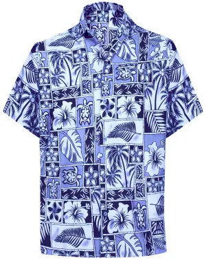 LA LEELA Shirt Casual Button Down Short Sleeve Beach Shirt Men Aloha Pocket shirt Blue_W404